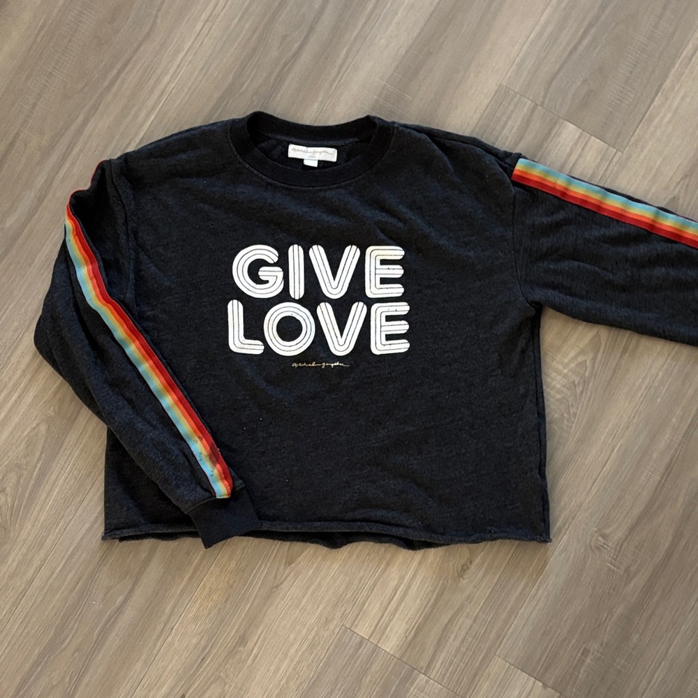 Spiritual Gangster 'Give Love' Shirt with Rainbow Stripes
